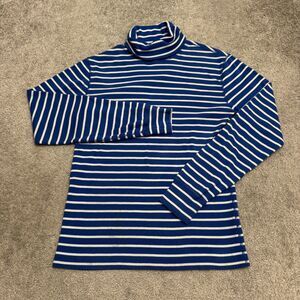 J. Crew Striped Turtleneck Shirt Womens XS Blue White Long Sleeve Cotton Top